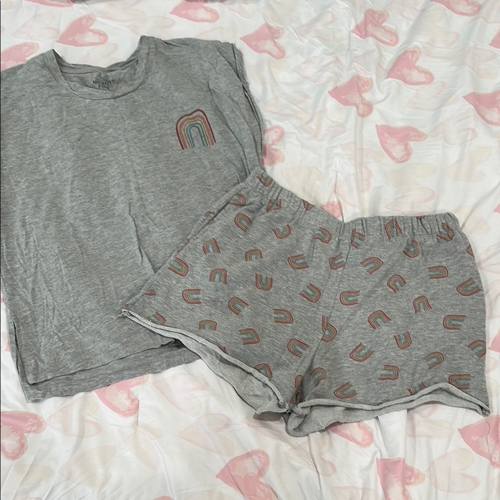 Mighty Fine Gray Pajama Set with Rainbow Details